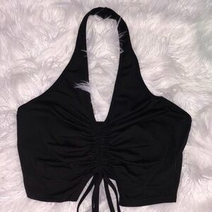 Ruched Black Halter Crop Top